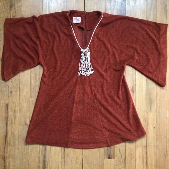VINTAGE 70s MACRAME SHIRT S/M BOHO - Picture 3 of 5